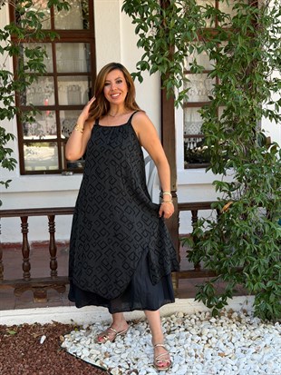 Askılı Rahat Kesim Astarlı Elbise Siyah