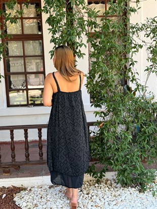 Askılı Rahat Kesim Astarlı Elbise Siyah