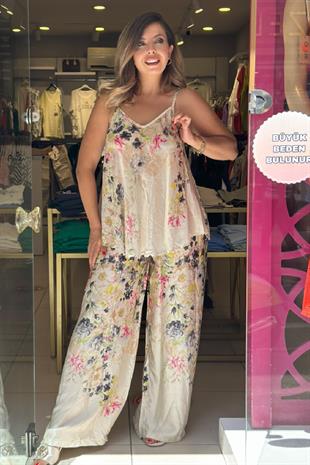 Ayarlanabilir İp Askılı Saten İpek İthal Takım Pembe