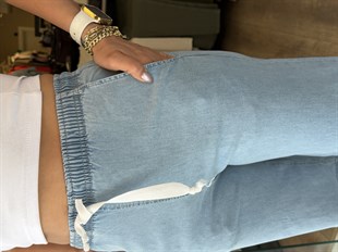 Beli Lastikli Boru Paça Pantolon Açık Mavi