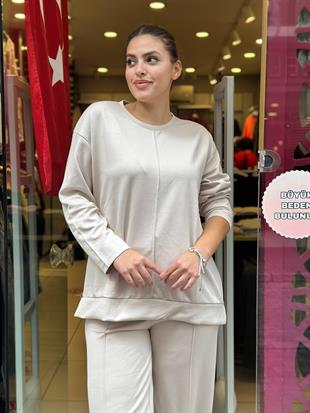 Çımalı Uzun Kollu Eşofman Takımı Taş