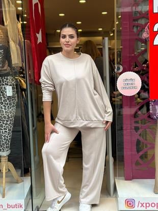 Çımalı Uzun Kollu Eşofman Takımı Taş