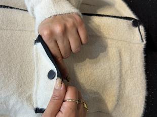 Cepli Çizgi Detaylı Fermuarlı Ceket Taş