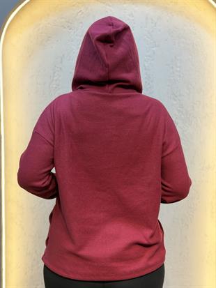 Düğme Detaylı Kapüşonlu Pamuk Bluz Bordo