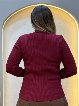 Düğme Detaylı Uzun Kollu Triko Bluz Bordo