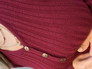 Düğme Detaylı Uzun Kollu Triko Bluz Bordo