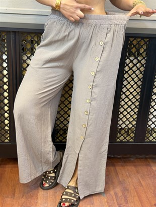 Düğme Detaylı Beli Lastikli Pantolon Vizon