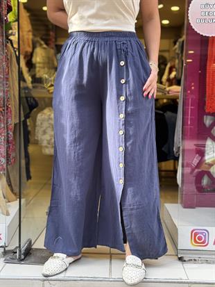 Düğme Detaylı Pantolon Lacivert