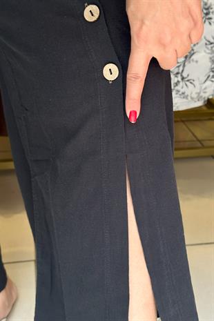 Düğme Detaylı Pantolon Siyah