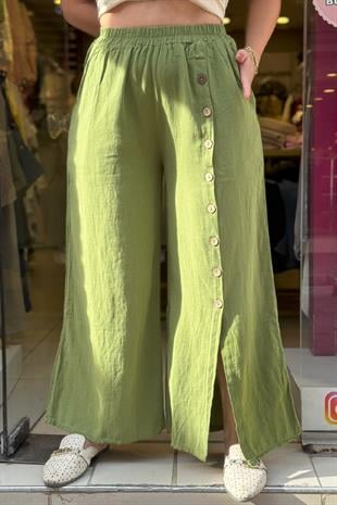 Düğme Detaylı Pantolon Yeşil