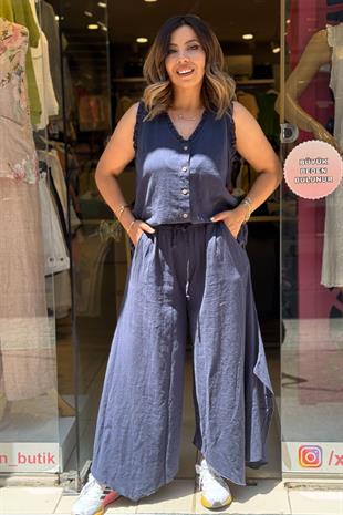 Fırfır Detaylı Kolsuz Yelek Lacivert
