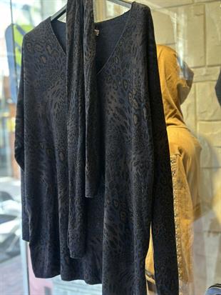Fularlı Leopar Desen İthal Bluz