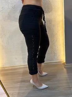 Full Likralı Payet Küpür Detaylı Pantolon Siyah