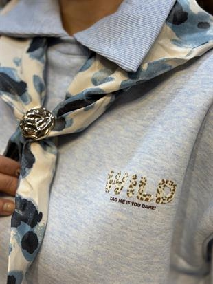 İzci Model Saten Fular Detaylı İçi Şardonlu Üç İplik Yakalı Hoodie Bebe Mavisi