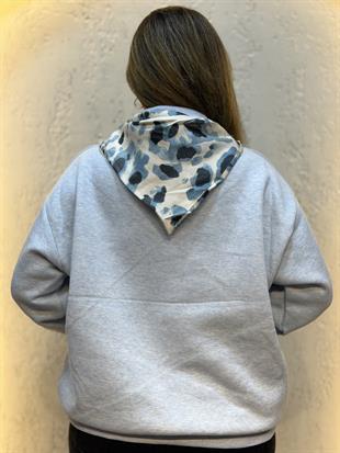 İzci Model Saten Fular Detaylı İçi Şardonlu Üç İplik Yakalı Hoodie Bebe Mavisi