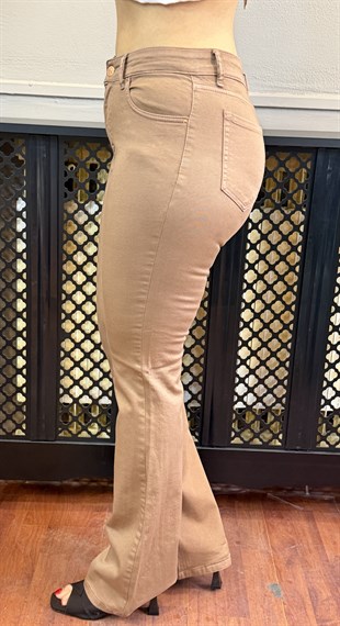 İspanyol Paça Yüksel Bel Pantolon Camel