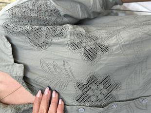 İthal Pamuklu Nakışlı Gömlek Yeşil