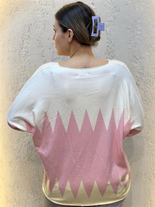 İthal Zikzak Desenli Kaşmir Bluz Pembe