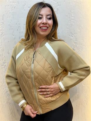 Kapitone Detaylı İthal Angora Ceket Camel