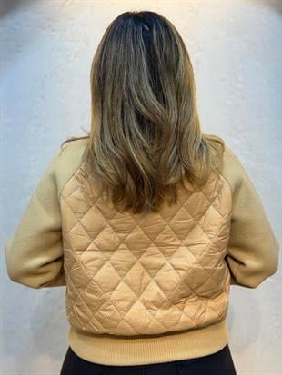 Kapitone Detaylı İthal Angora Ceket Camel