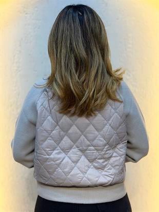 Kapitone Detaylı İthal Angora Ceket Gri