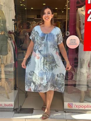 Karışık Çiçek Desenli İthal Elbise Bebe Mavisi