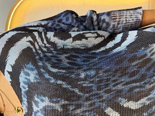 Karışık Leopar Desen İthal Bluz Buz Mavi