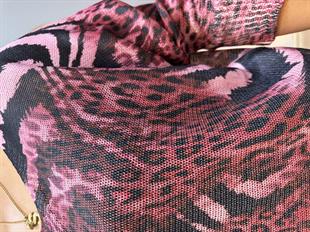 Karışık Leopar Desen İthal Bluz Pembe