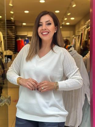 Kol Ajur Detaylı Triko Beyaz