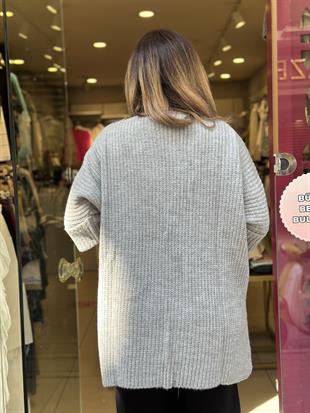 Kol Katlamalı Önü Açık Yün Hırka Gri