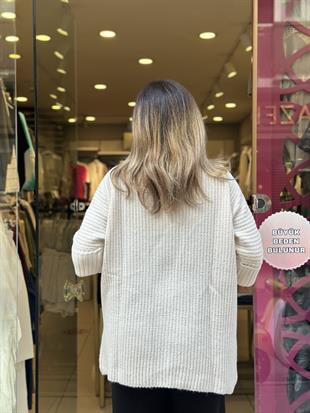 Kol Katlamalı Önü Açık Yün Hırka Taş