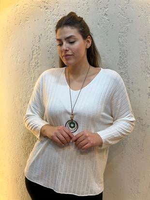 Kolye Hediyeli İthal Triko Bluz Beyaz