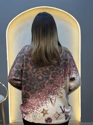 Leopar Desenli Altın Işıltı Detaylı İthal Bluz Bordo