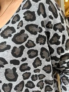 Leopar Desenli İthal Bluz Gri