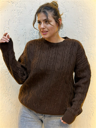Oversize Saç Örgülü Kazak