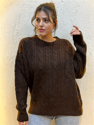 Oversize Saç Örgülü Kazak