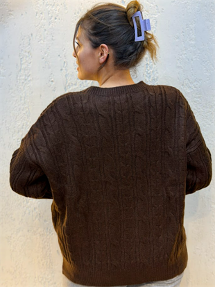Oversize Saç Örgülü Kazak