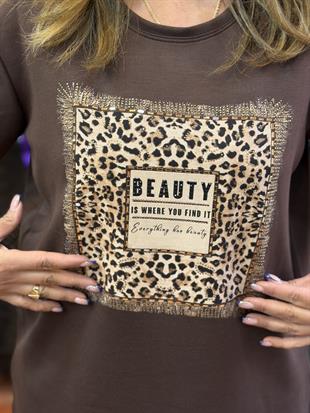 Oysh Leoparlı T-Shirt Kahverengi