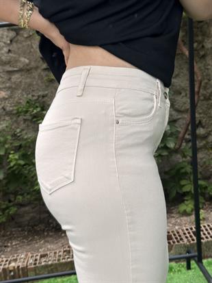 Paça Nakışlı Pantolon Bej