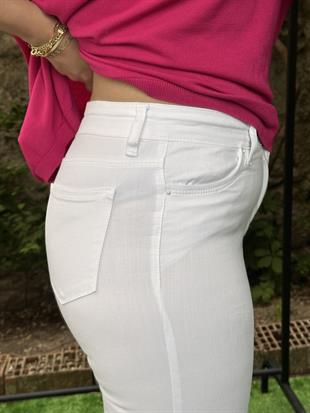 Paça Nakışlı Pantolon Beyaz