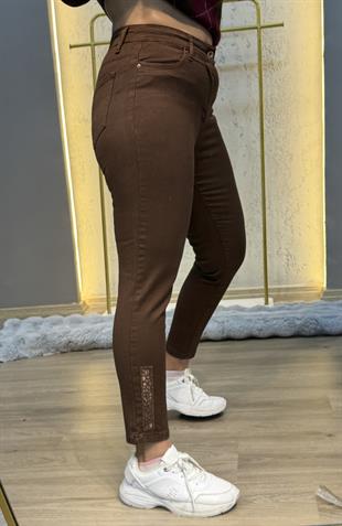 Paça Nakışlı Pantolon Acı Kahve
