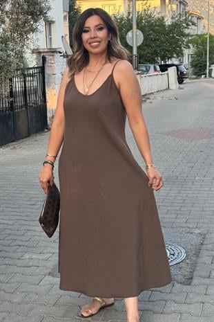 Pamuk Keten Ayarlanabilir İp Askılı Elbise