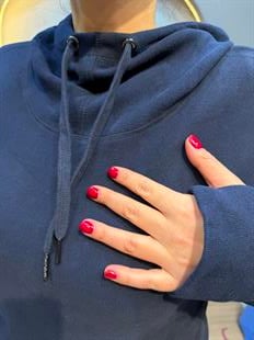 Parmak Geçirmeli Boyunluk Detaylı Kapüşonlu Hoodie İndigo Mavi