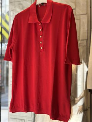 Polo Yaka Gold Düğmeli Merserize Bluz