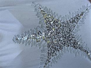 Pul İşlemeli İthal Star Bluz Beyaz