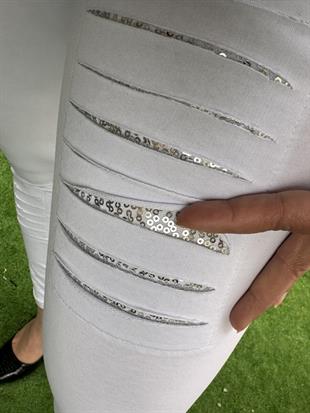 Pul Payetli Eşofman Pantolon Beyaz