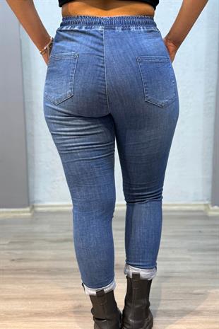 Pul Payetli Jogger Pantolon Mavi