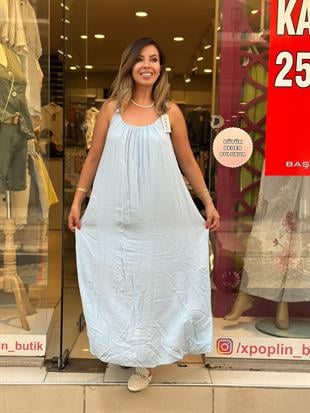 Sim Detaylı Askılı İthal Pamuk Elbise Bebe Mavisi