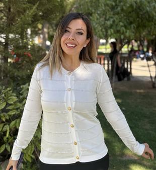 Sim Detaylı Gold Düğmeli Hırka