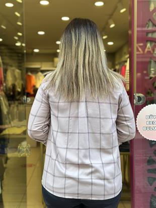 Sim Detaylı Kol Katlamalı Gömlek Pudra